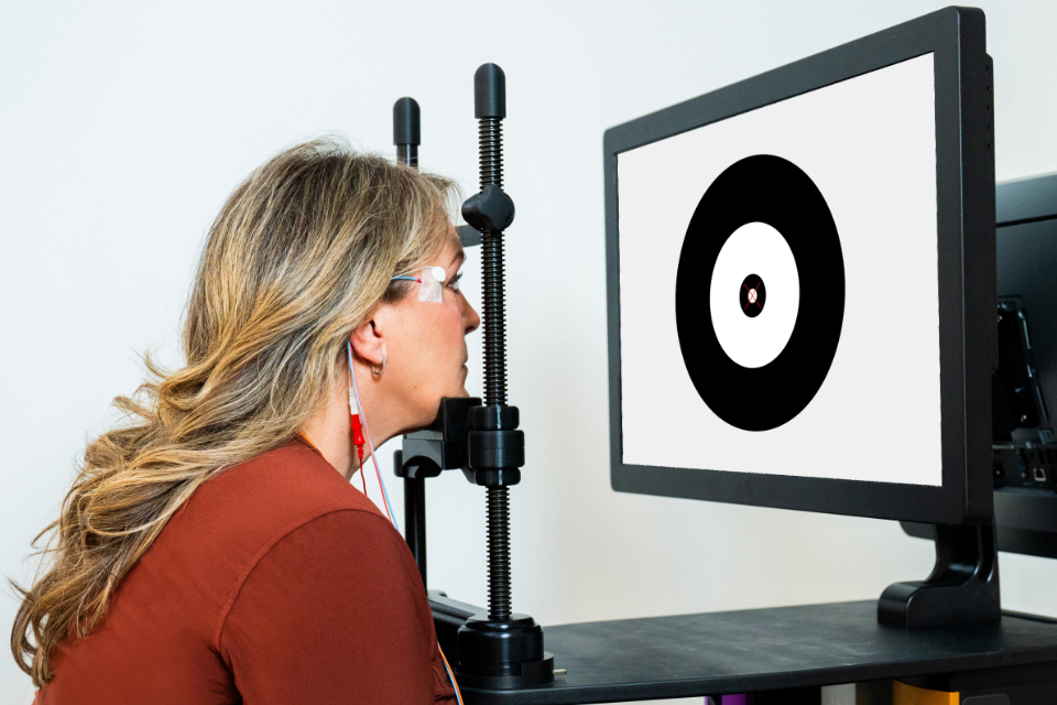 A patient is undergoing multiring electroretinography.