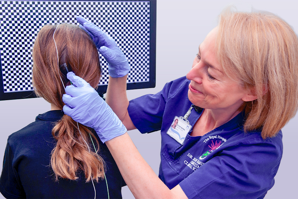 Placement of the occipital electrode for Glasgow stepwise sweep VEP test